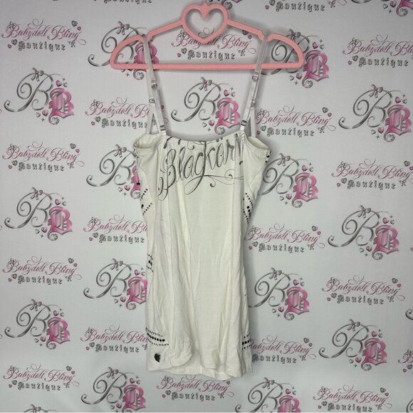BLACKARV tank top White tank studded Accents shiny tattoo writing on back - Picture 2 of 5